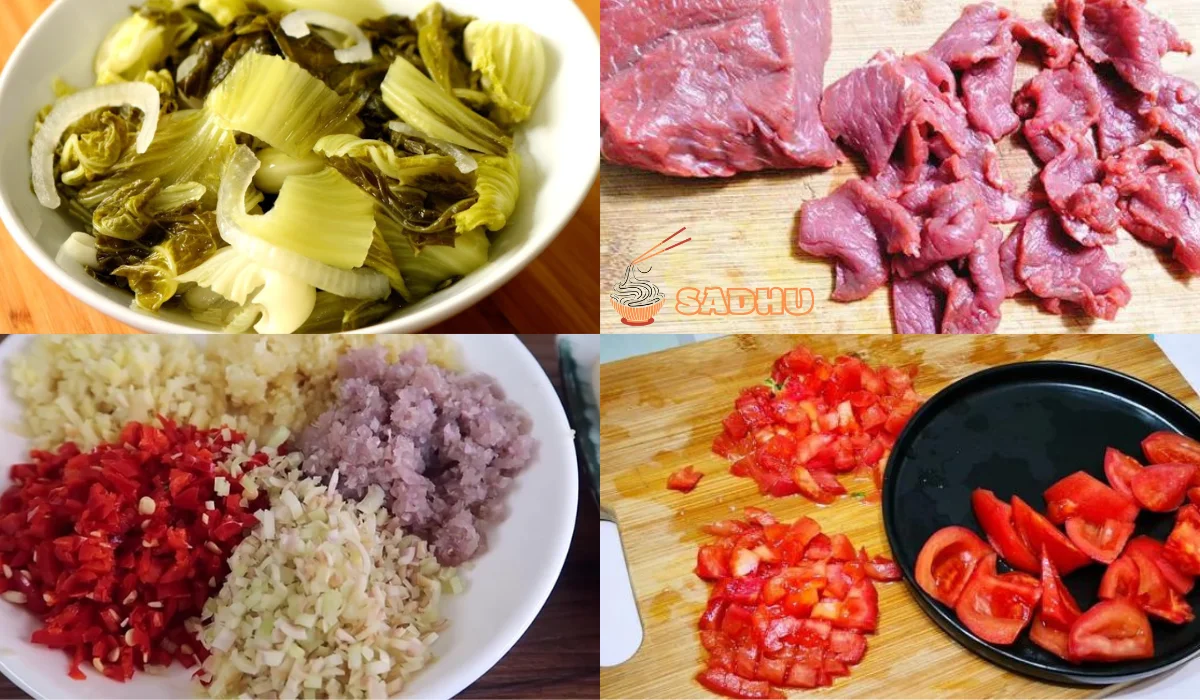 so-che-nguyen-lieu-lam-mon-bo-xao-chung-dua-chua-png sơ chế nguyên liệu làm món bò xào chung dưa chua